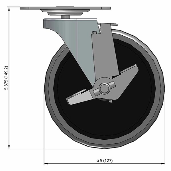 Side view drawing of caster with dimensions